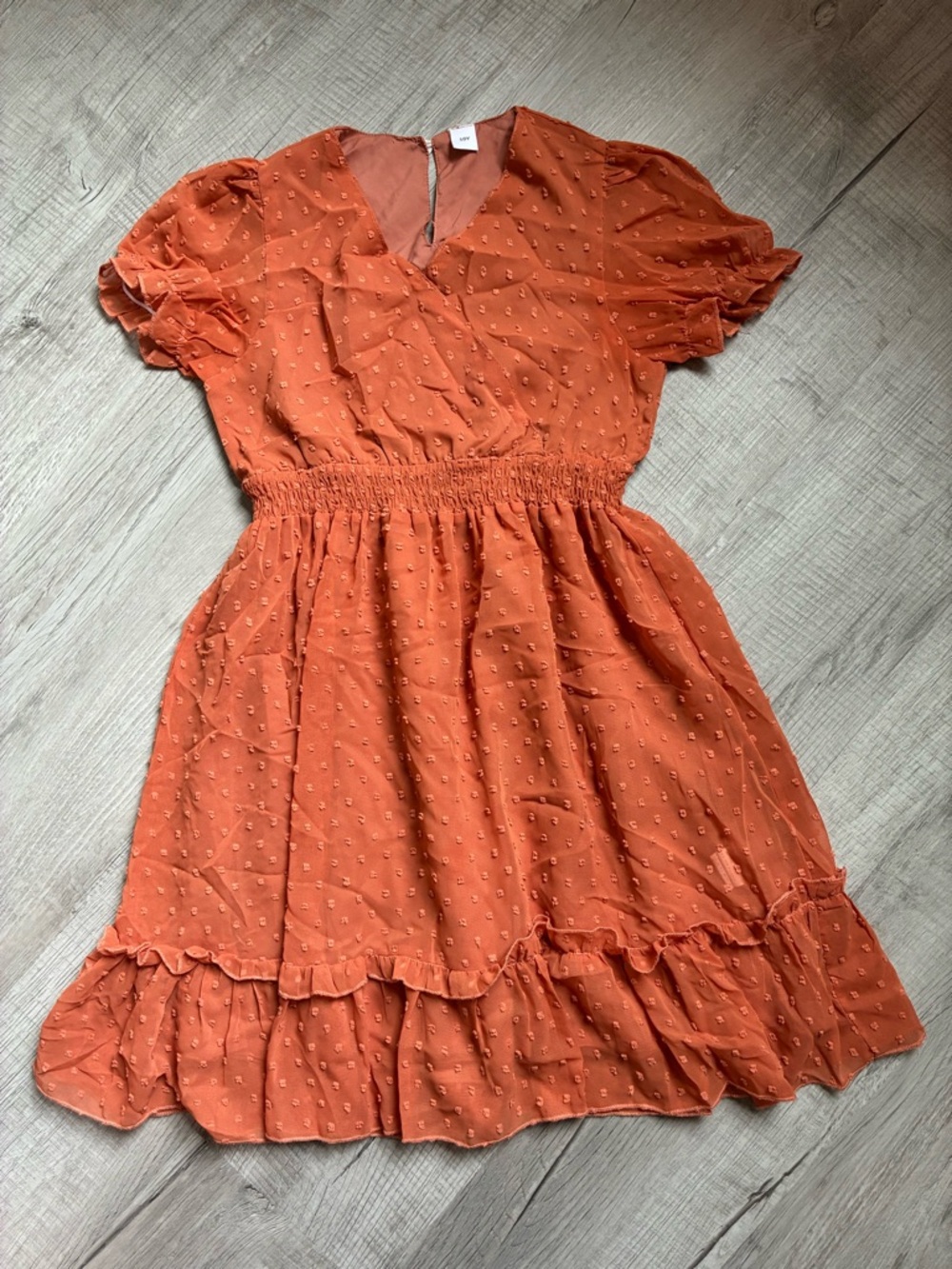 SHEIN Orange Swiss Dot Ruffled Casual Dress for Girls